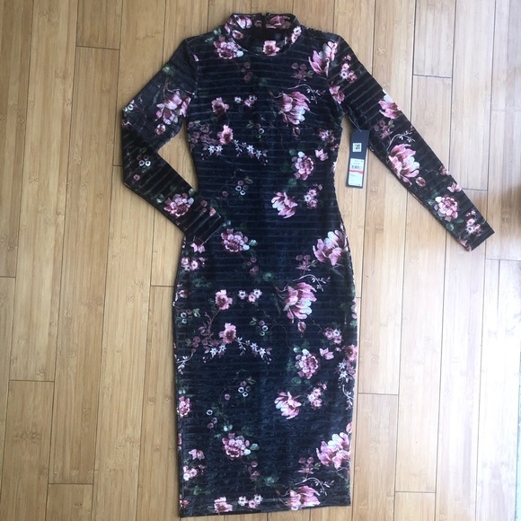 Rachel Roy Grey/Black Velvet Floral Cocktail Dress - Picture 5 of 10